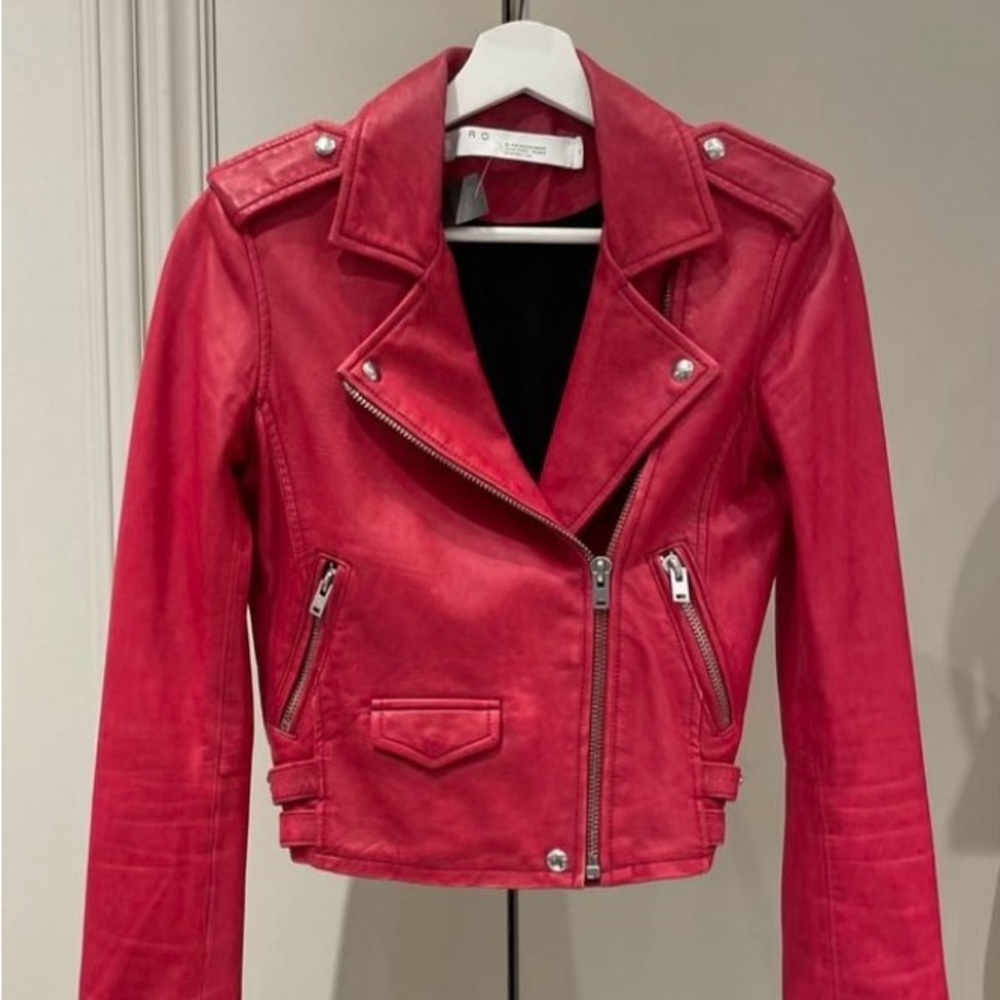 IRO Red Leather Moto Jacket